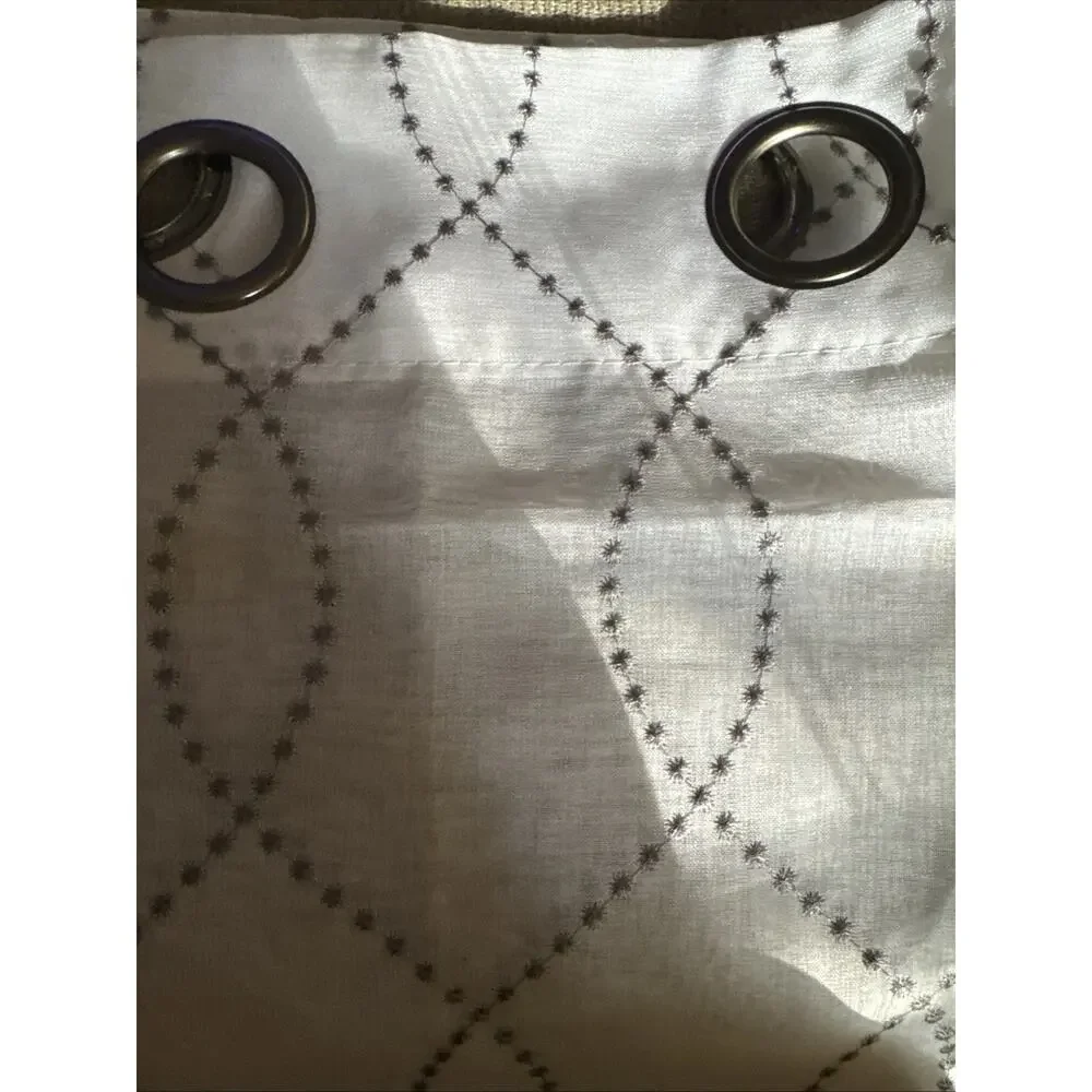1 - Curtain panel White And Gray Sheer pattern Grommet 38